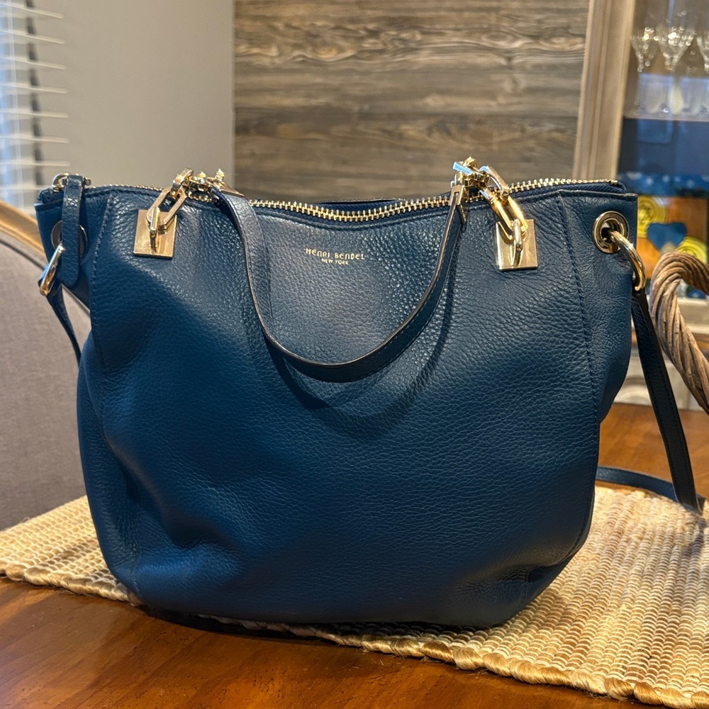 Henri Bendel Deep Blue Shoulder Bag with Gold Accents